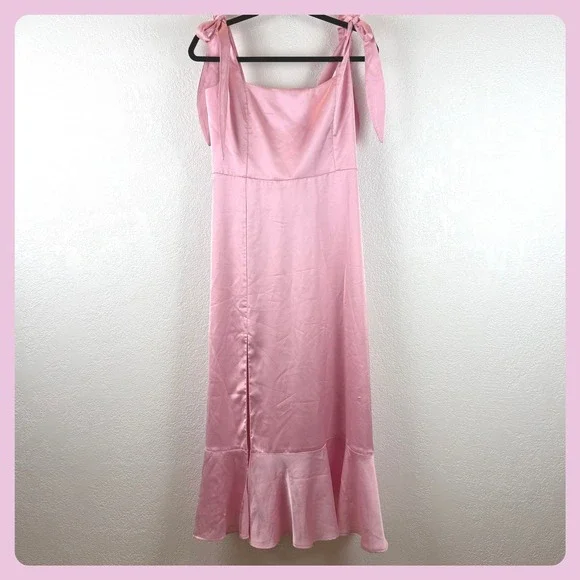 Show Me Your MuMu Balletcore Pink Satin Maxi Dress Bridesmaid Weddings Spring - Picture 1 of 4